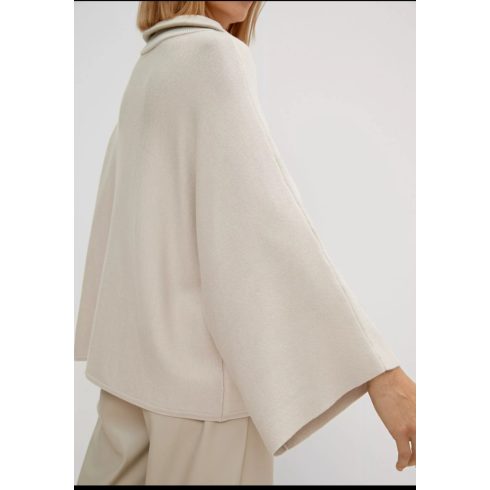 Comma női pulóver-Soft Jumper With Zip-Neck Collar-Ligh Beige