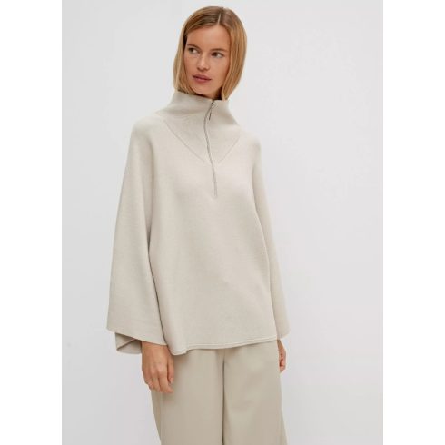 Comma női pulóver-Soft Jumper With Zip-Neck Collar-Ligh Beige