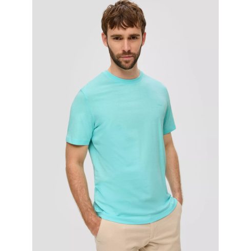 s.Oiver férfi póló-T-shirt with a logo print-Pale Turquoise
