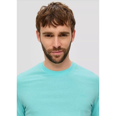 s.Oiver férfi póló-T-shirt with a logo print-Pale Turquoise