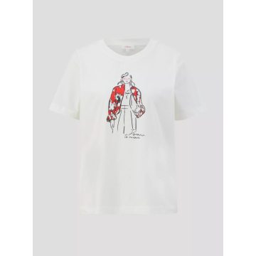 s.Oliver női póló-Printshirt mit Crew Neck-Ecru