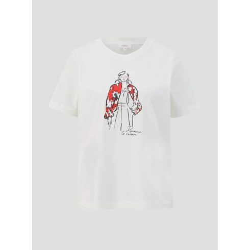 s.Oliver női póló-Printshirt mit Crew Neck-Ecru