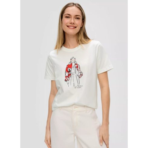s.Oliver női póló-Printshirt mit Crew Neck-Ecru