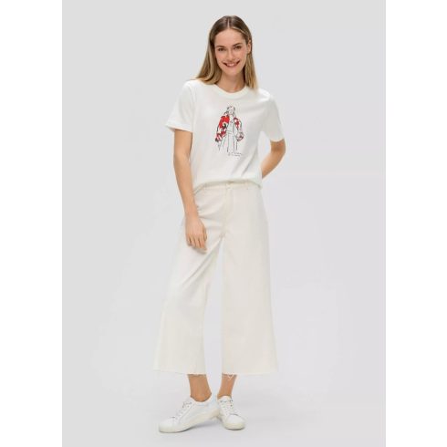 s.Oliver női póló-Printshirt mit Crew Neck-Ecru