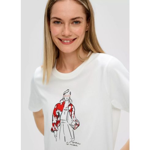 s.Oliver női póló-Printshirt mit Crew Neck-Ecru
