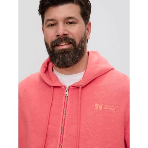 s.Oliver férfi pulóver-Garment-dyed sweatshirt whit a hood-Coral Red