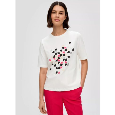 s Oliver/Black Label női póló-T-shirt with a front print-Cream